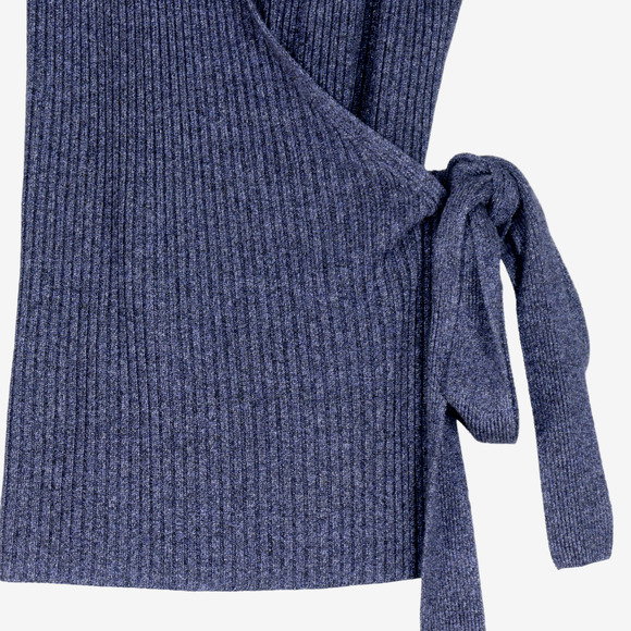 Anne Klein Cardigan Sweater Vest Duster Womens M Blue Wrap Around Tie Wool Silk - Picture 3 of 9